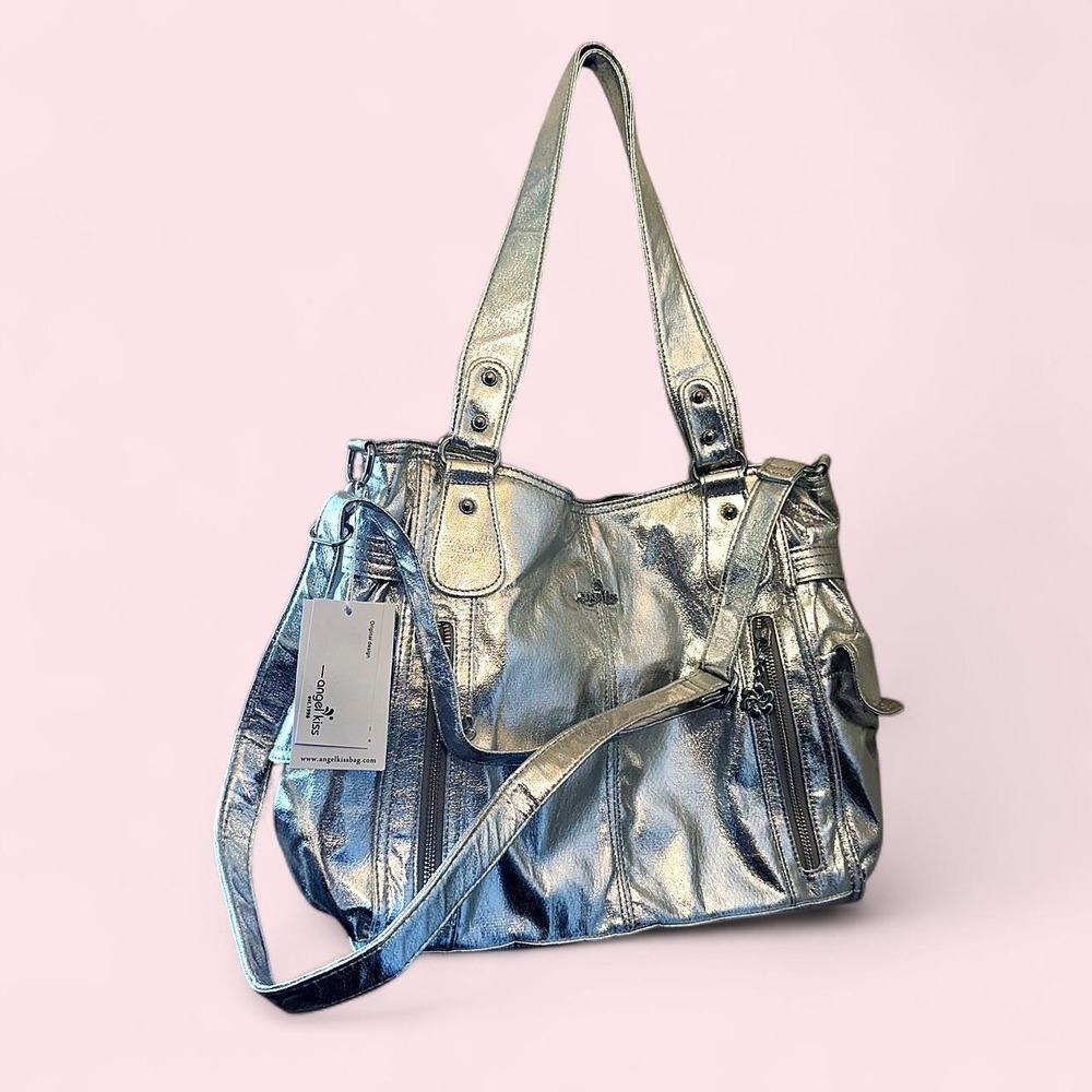 Silver metallic leather shoulder bag